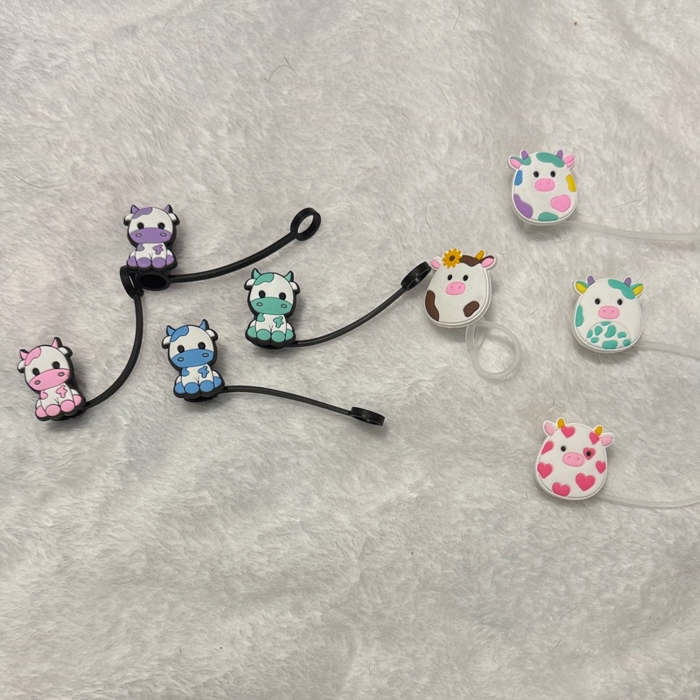 Colorful Cow straw toppers